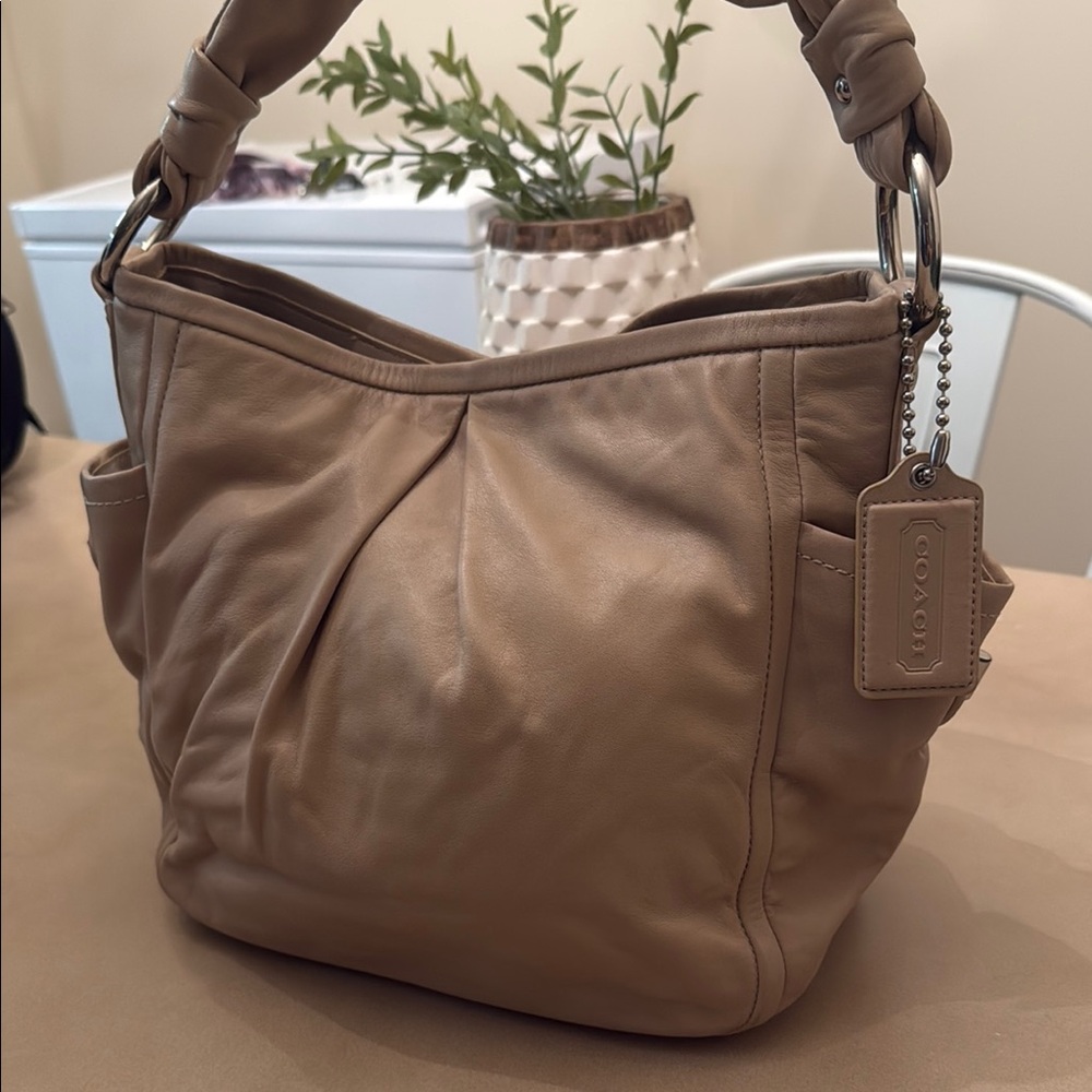 Coach Tan Leather Shoulder Bag with Slouchy Silhouette